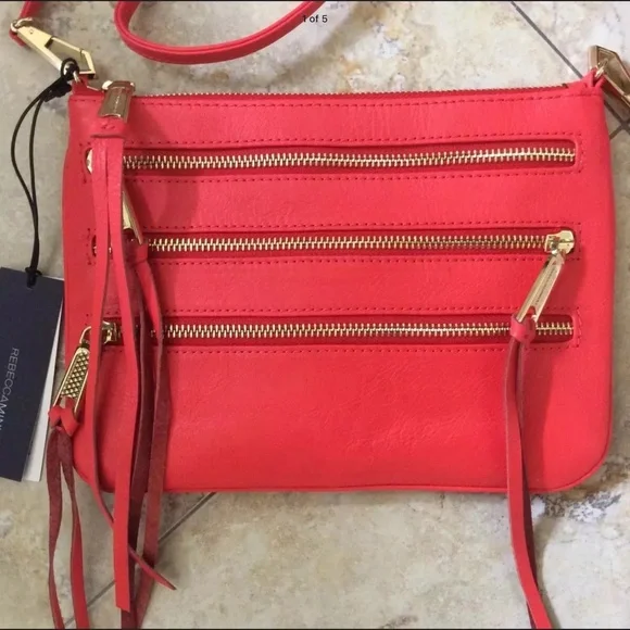NWT Rebecca Minkoff Crossbody Clutch 3 Three Zip Rocker Hot Red & Dust Bag New